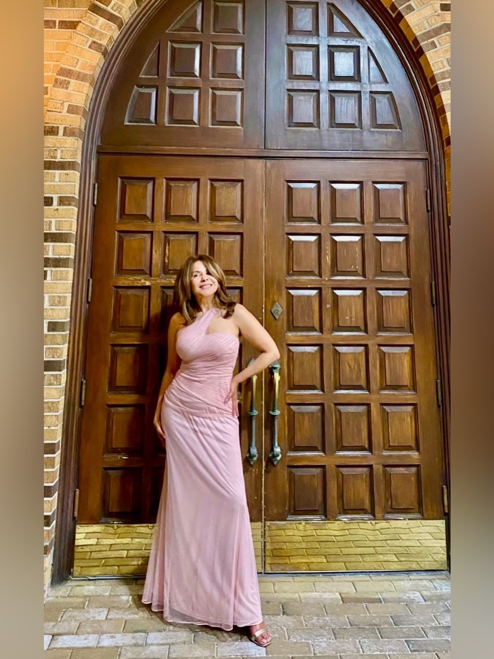 DKNY One-Shoulder Blush Pink Evening Gown